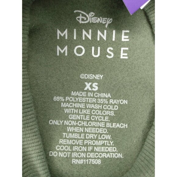 Disney Minnie Mouse Womens XS Green Long Sleeve Crew Neck Sweatshirt Fleece NEW - Picture 5 of 5